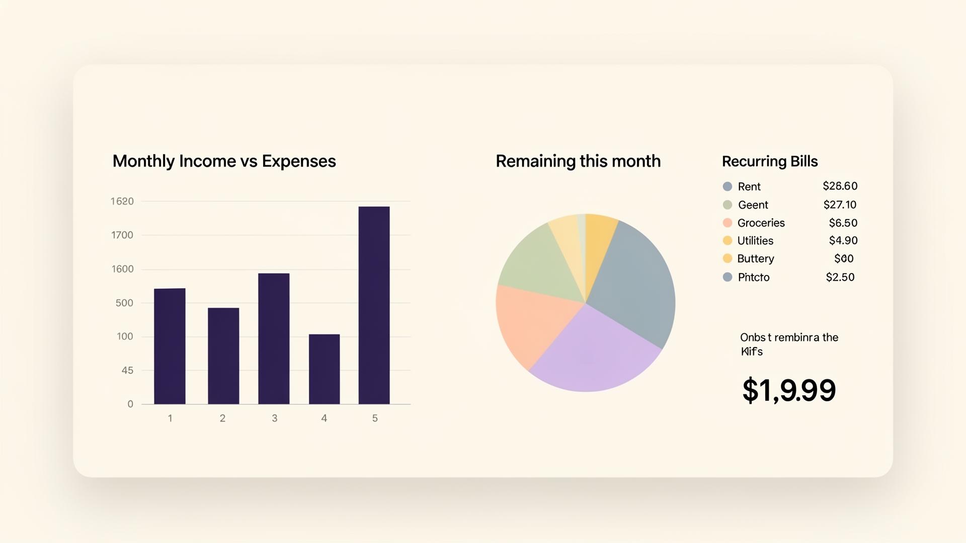Preview of the Ledgerly dashboard showing monthly income, expenses, and a category breakdown